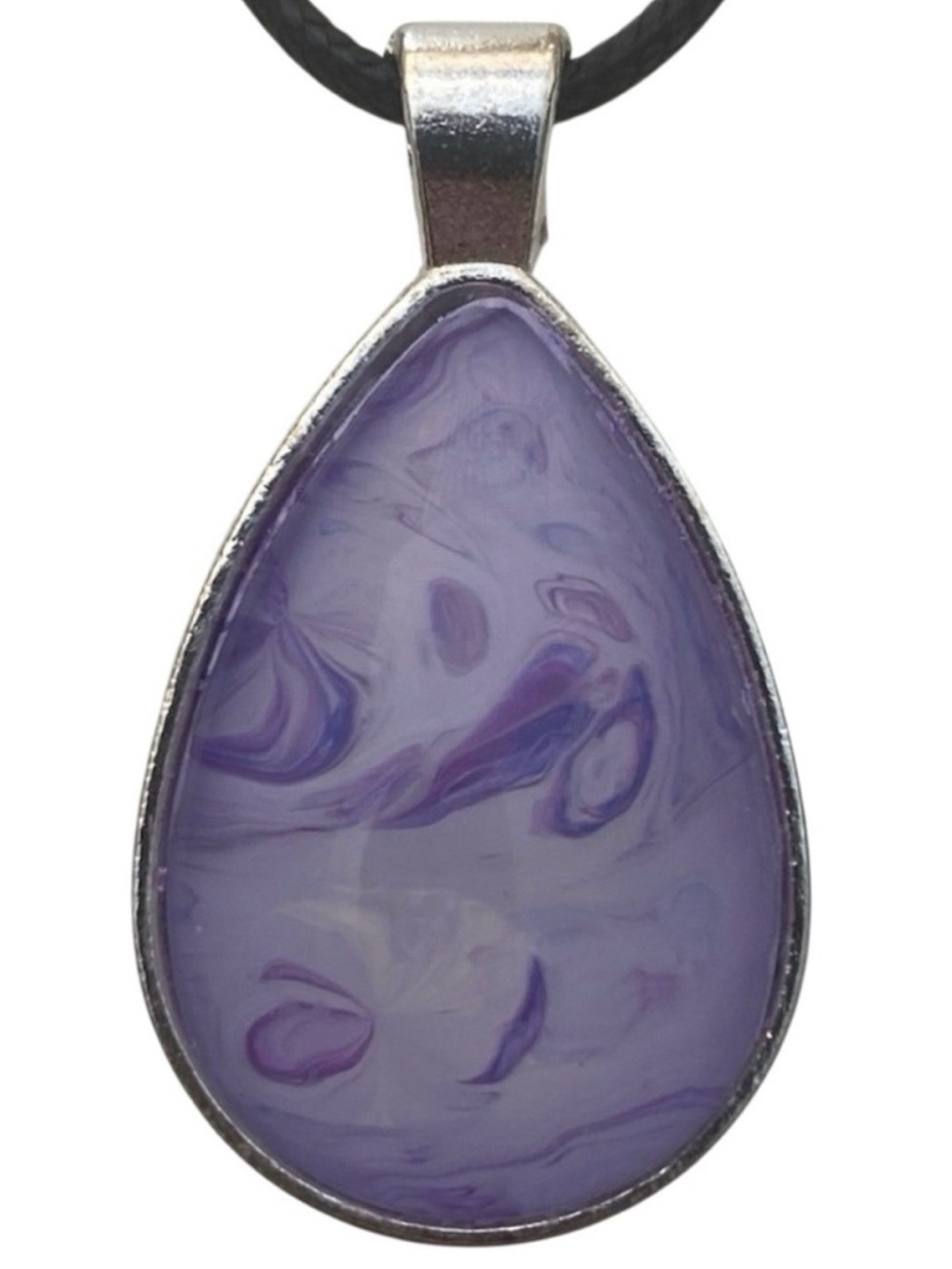 Hand Crafted Purple Fluid Art Teardrop Pendant Necklace by Svetlana Yeung